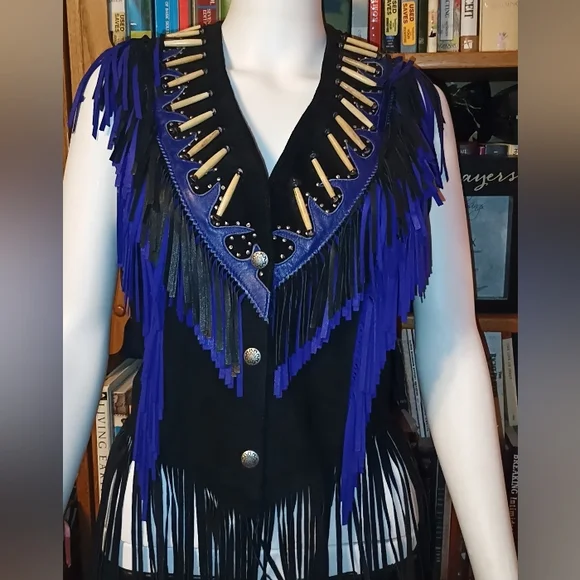 Freedom Riding Company Black And Blue Pure Leather Vest, Jacket And Chaps. - Picture 4 of 16